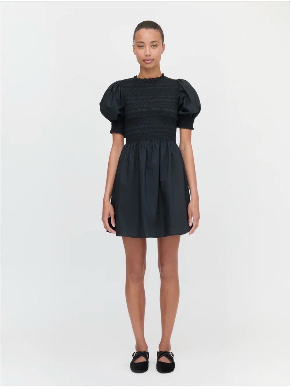 Hill House The Vivi Nap Dress Black Puff-Sleeve Smocked Waist Dress